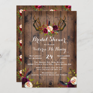 Rustic Boho Bridal Shower with deer antlers Invitation