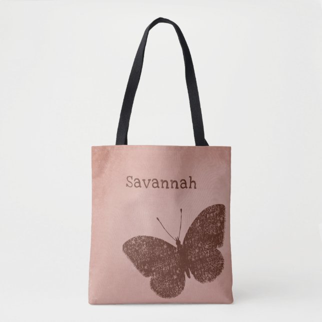 Rustic Boho Brown Butterfly Tote (Front)