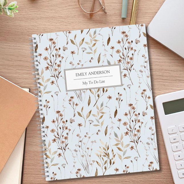 Rustic Boho Brown Fall Botanical To Do Check List Notebook (In situ)