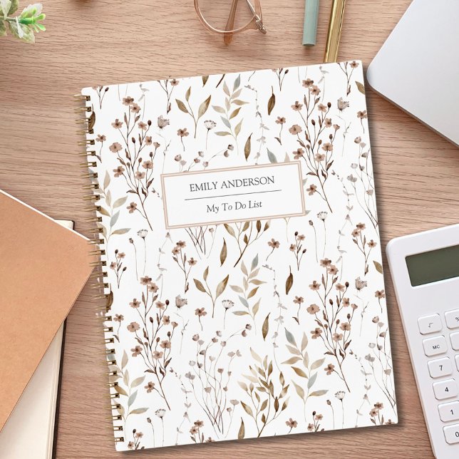 Rustic Boho Brown Fall Botanical To Do Check List Notebook (In situ)