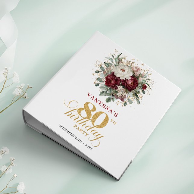 Rustic Boho Burgundy 80th Birthday Ring Binder (Rustic Boho Burgundy 80th Birthday Ring Binder)