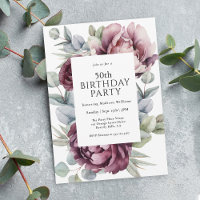 Rustic Boho Burgundy Plum Floral 50th Birthday