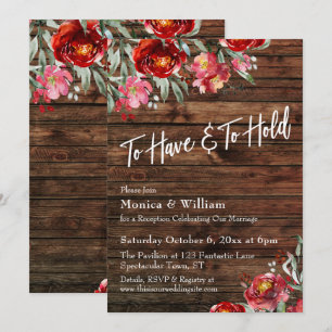 Rustic Boho Burgundy Red Floral To Have & To Hold Invitation