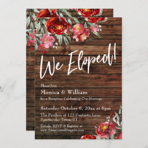 Rustic Boho Burgundy Red Floral We Eloped! Invitation