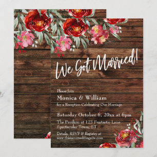 Rustic Boho Burgundy Red Floral We Got Married Invitation