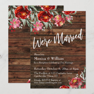 Rustic Boho Burgundy Red Floral We're Married Invitation