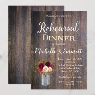 Rustic Boho Burgundy Rehearsal Dinner Invitation