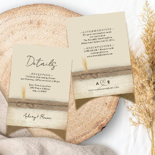 Rustic Boho Burlap Wood Pampass Wedding Details Enclosure Card