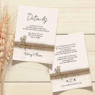 Rustic Boho Burlap Wood Wildflower Wedding Details Enclosure Card