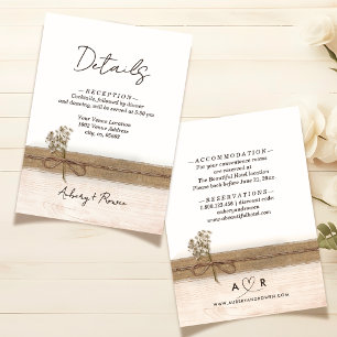 Rustic Boho Burlap Wood Wildflower Wedding Details Enclosure Card