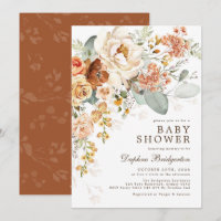 Rustic Boho Burnt Orange Cream Floral Baby Shower