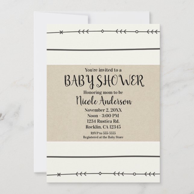 Rustic Boho Chic Baby Shower Modern Kraft Minimal Invitation (Front)