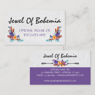 Rustic Boho Chic Crystal Gems Feathers Watercolor Business Card