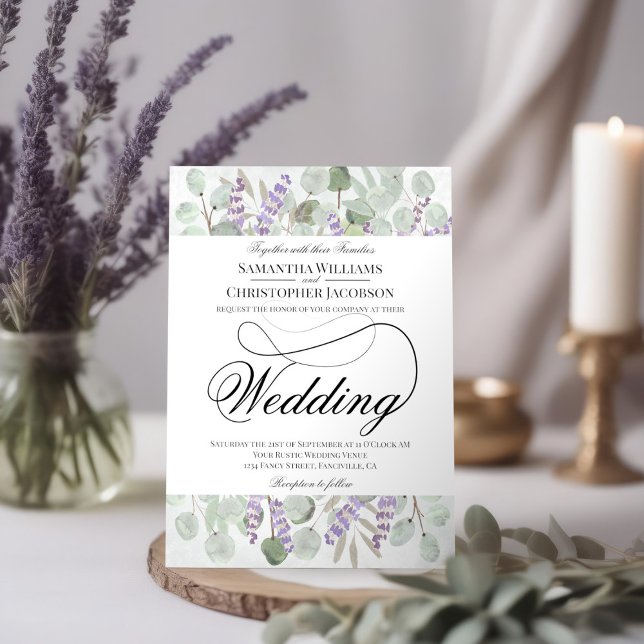 Rustic Boho Chic Eucalyptus & Lavender Wedding Invitation (Creator Uploaded)