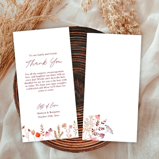 Rustic Boho Chic Fall Wildflowers Wedding Thank You Card (Creator Uploaded)