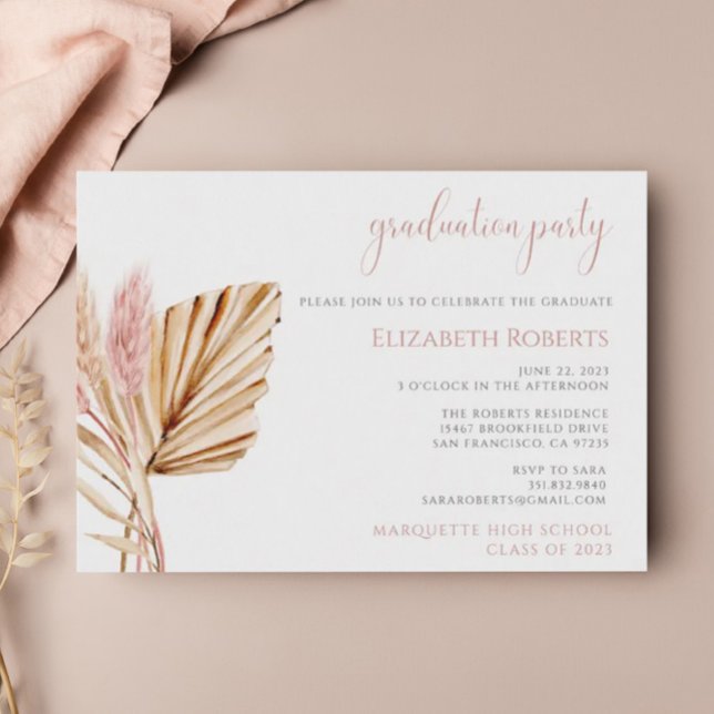 Rustic Boho Chic Floral Pampas Grass Graduation Invitation (Creator Uploaded)