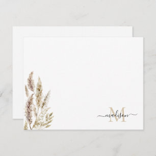 Rustic Boho Chic Pampas Grass Palm Leaves Monogram Card