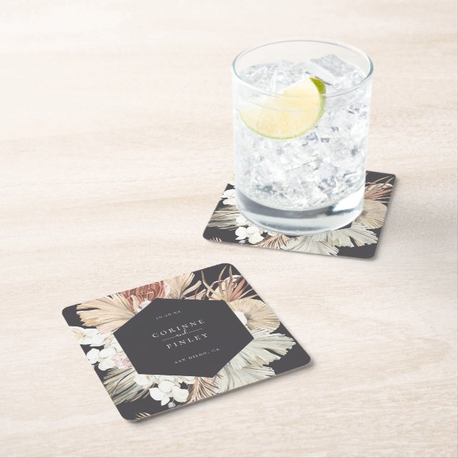 Rustic Boho-Chic Personalized Square Paper Coaster (Insitu)