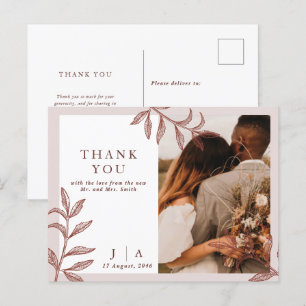 Rustic Boho Chic Photo Wedding Thank you Postcard