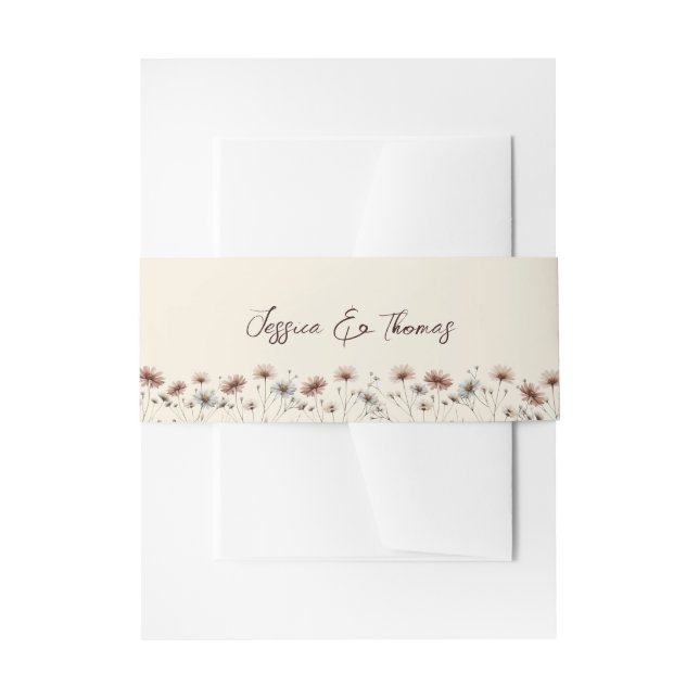 Rustic Boho Chic Wildflowers Cream Wedding Invitation Belly Band (Front Example)