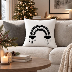 Rustic Boho Christmas Rainbow Monochrome Throw Pil Pillow