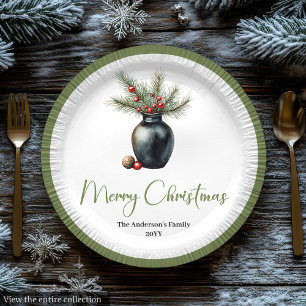Rustic Boho Christmas Tree in Botanical Style Paper Plate