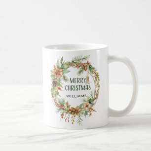 Rustic Boho Christmas Wreath Holiday  Coffee Mug