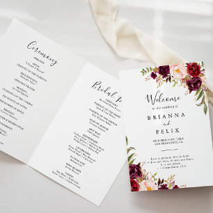 Rustic Boho Colourful Floral Folded Wedding Program