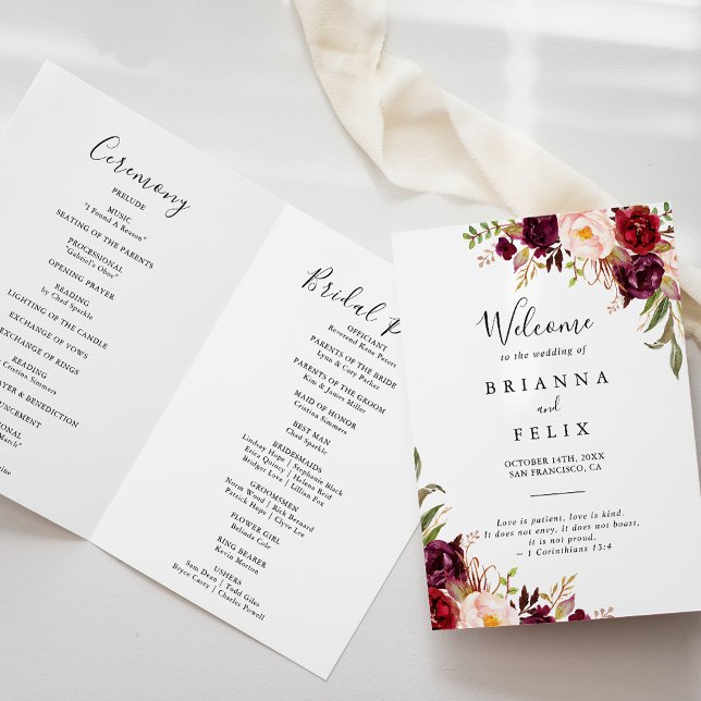 Rustic Boho Colourful Floral Folded Wedding Program (Creator Uploaded)