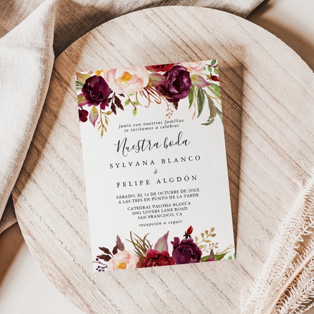 Rustic Boho Colourful Floral Nuestra Boda Wedding Invitation (Creator Uploaded)