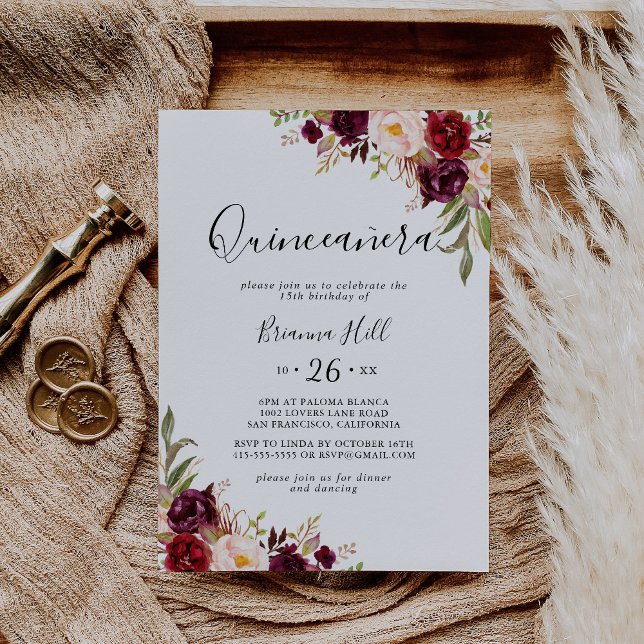Rustic Boho Colourful Floral Quinceañera Invitation (Creator Uploaded)