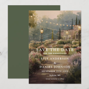Rustic Boho Country Garden String Lights Wedding Save The Date