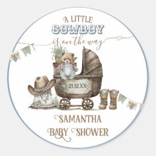 Rustic Boho Country Wild West Boy Shower Classic Round Sticker
