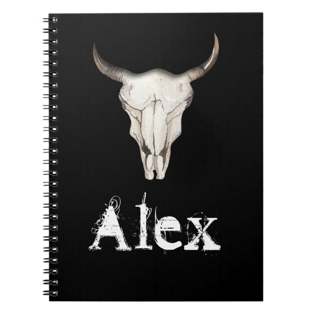 Rustic Boho Cow Bull Horns Western Country Notebook (Front)