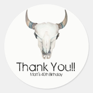 Rustic Boho Cow Skull Custom Birthday Party Favour Classic Round Sticker