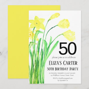 Rustic Boho Daffodil 50th Floral Elegant Birthday  Invitation