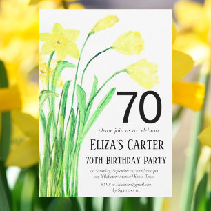 Rustic Boho Daffodil 70th Floral Elegant Birthday Invitation