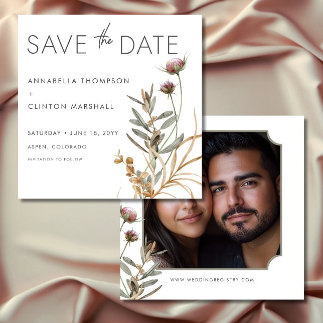 Rustic Boho Delicate Fall Wildflower Wedding Photo Save The Date (Rustic Boho Delicate Fall Wildflower Wedding Photo Save The Date)