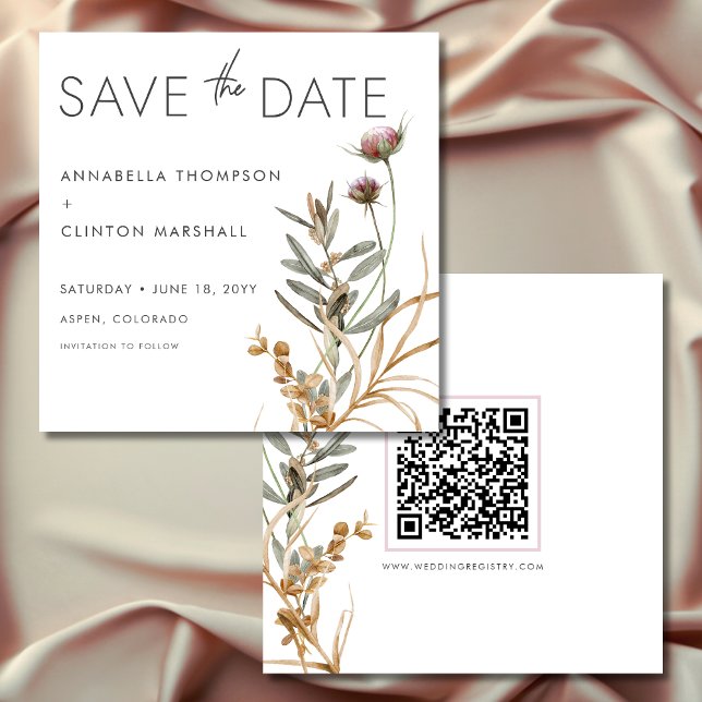 Rustic Boho Delicate Fall Wildflower Wedding Save The Date (Rustic Boho Delicate Fall Wildflower Wedding Photo Save The Date)