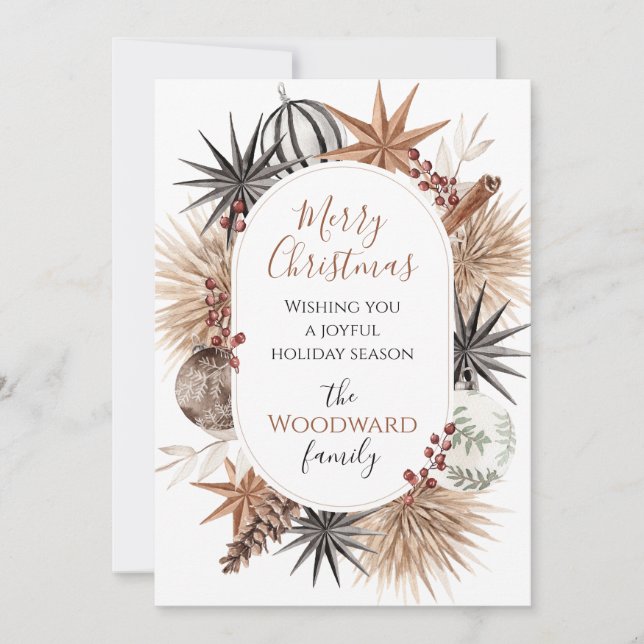 Rustic Boho Dried Botanicals Christmas Holiday Card (Front)