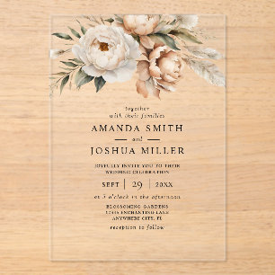 Rustic Boho Dried Florals & Pampas Grass Wedding Acrylic Invitations