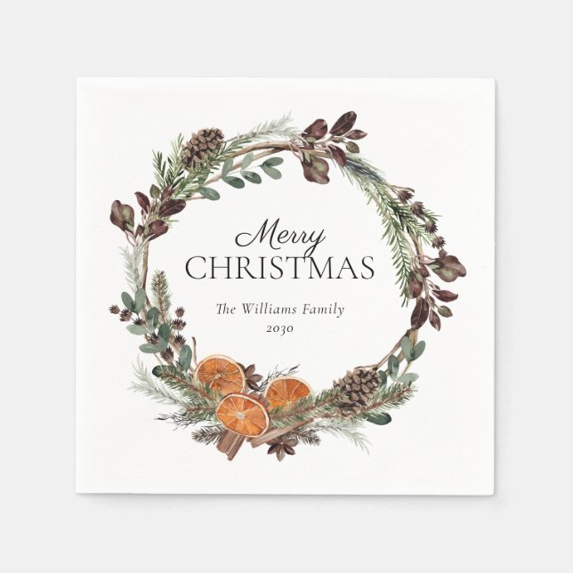 Rustic Boho Dried Orange Wreath Merry Christmas Napkin (Front)