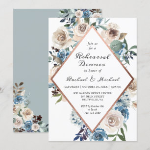 Rustic Boho Dusty Blue Floral Rehearsal Dinner Invitation