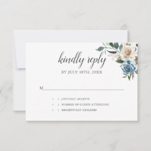 Rustic Boho Dusty Blue Flowers Wedding RSVP Card