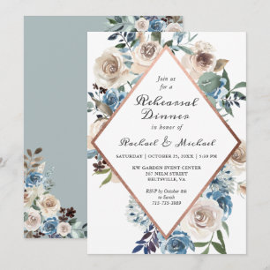 Rustic Boho Dusty Blue Rehearsal Dinner Invitation
