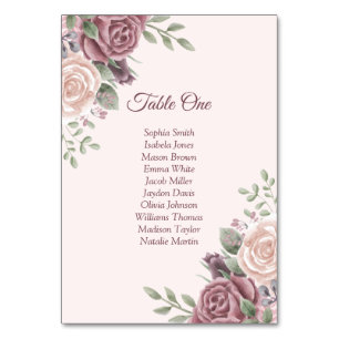 Rustic Boho Dusty Rose Floral Pink Table Number