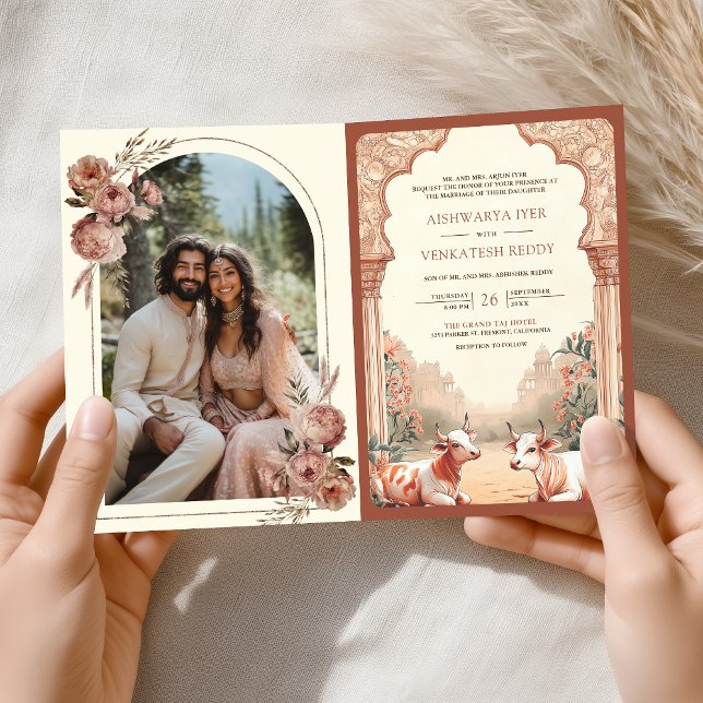 Rustic Boho Earthy Floral Indian Cow Wedding Invitation (Creator Uploaded)