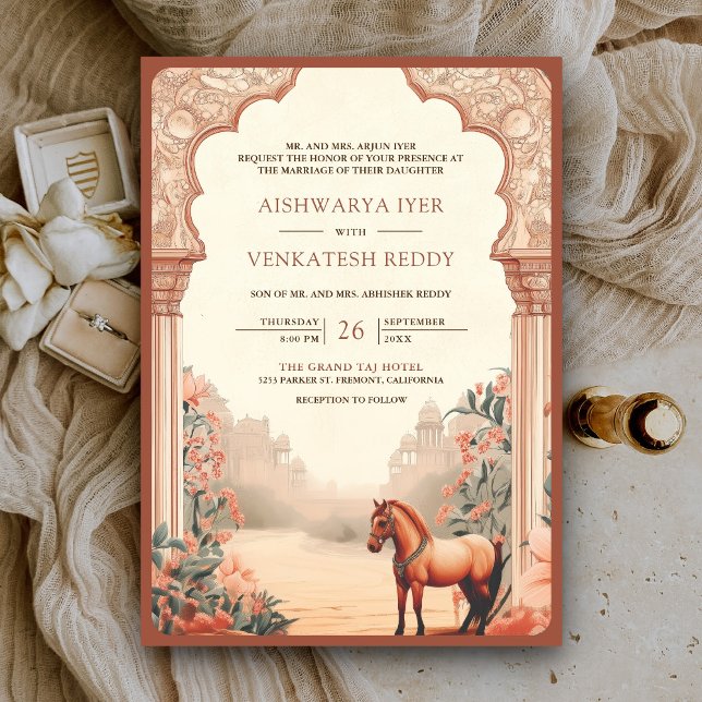 Rustic Boho Earthy Floral Indian Horse Wedding Invitation (Creator Uploaded)