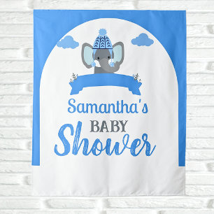 Rustic Boho Elephant Boy Baby Shower Backdrop Tapestry