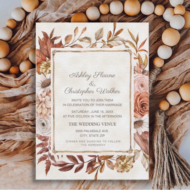 Rustic Boho Fall Autumn Floral Wedding Invitation (Creator Uploaded)